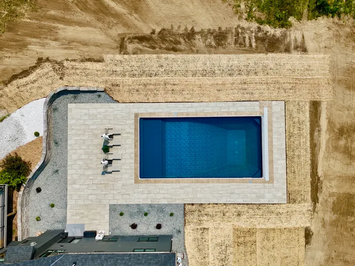 Concrete Pool Deck with Paver Border, another view